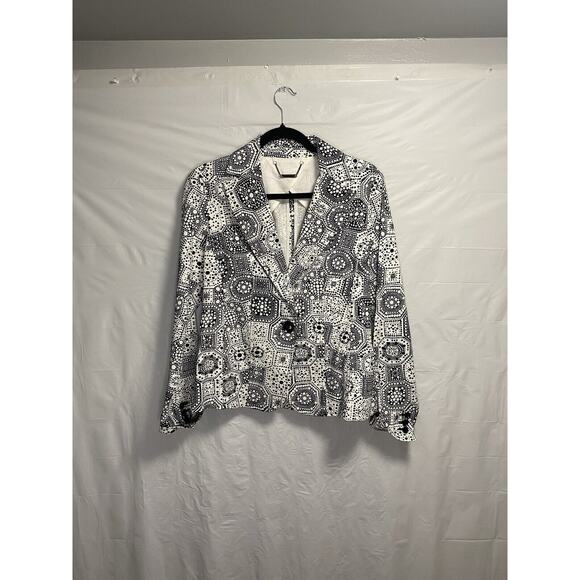 Trina Turk Trinidad Blazer Women’s 4 Terrazzo Tile Geometric Print White Stretch - Picture 2 of 6
